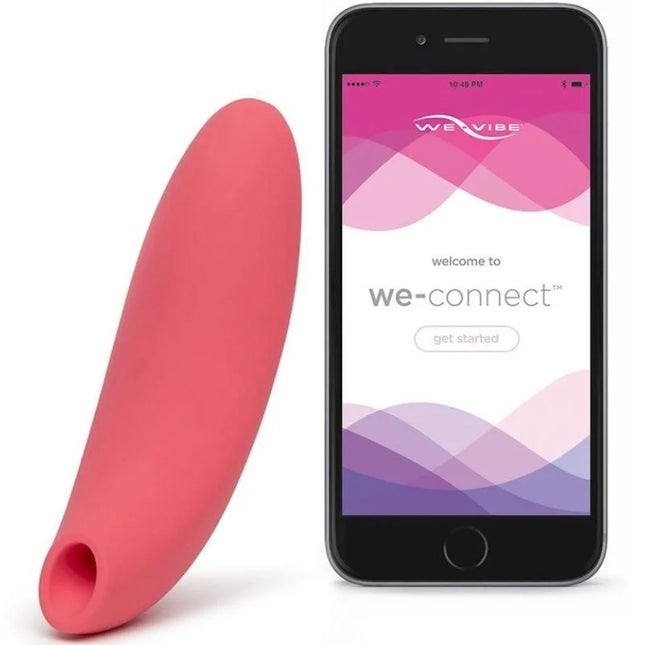 Pinkes silikon we-vibe melt sucker app pleasure device neben smartphone mit der we-connect app angezeigt