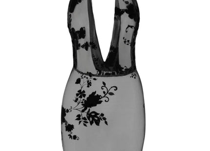 Wildblumen Netzkleid mit Strasskette - Glamouröse Optik - S / schwarz - Minikleid