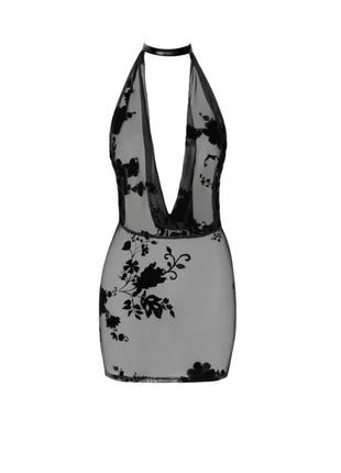 Wildblumen Netzkleid mit Strasskette - Glamouröse Optik - S / schwarz - Minikleid