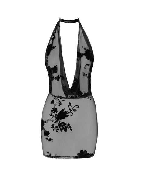 Wildblumen Netzkleid mit Strasskette - Glamouröse Optik - S / schwarz - Minikleid