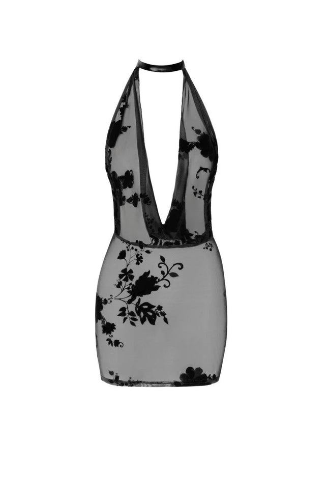 Wildblumen Netzkleid mit Strasskette - Glamouröse Optik - S / schwarz - Minikleid