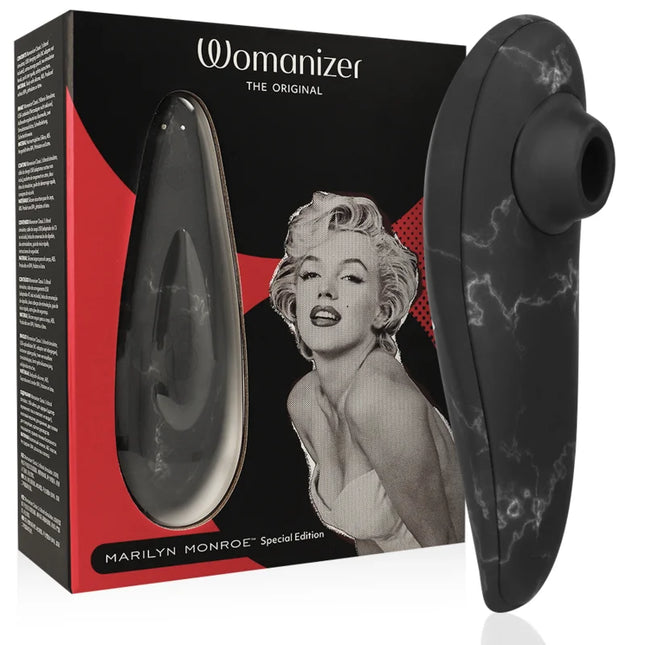 Womanizer marilyn monroe classic 2 klitoralstimulator in schwarzem marmor mit elegantem schwarz-weißen muster