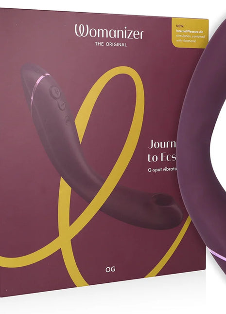 Violetter womanizer og g-spot vibrator mit schlankem, gebogenem design und subtiler leuchtender akzentlinie
