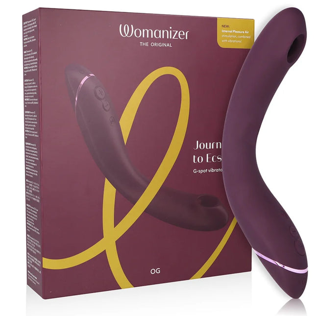 Violetter womanizer og g-spot vibrator mit schlankem, gebogenem design und subtiler leuchtender akzentlinie