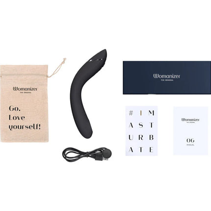 Schwarzer womanizer the original og-g-spot-schiefer mit glatter matter oberfläche und geschwungener form