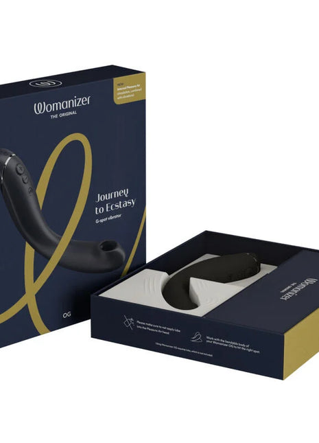 Womanizer og g spot vibrator in schwarz mit ergonomischem design und metallischen akzenten für präzise stimulation