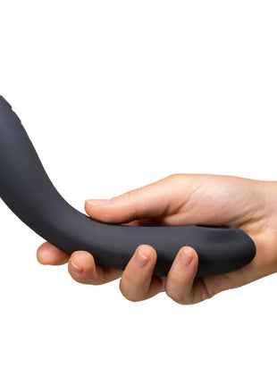 Schwarzes silikon pleasure device womanizer og-g-spot-schiefer mit geschwungener form und metallischem akzent