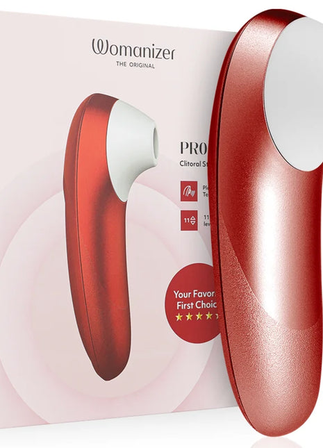 Rose gold und weißer Womanizer Pro klitoralstimulator in burgunderfarbe für intensive vibration