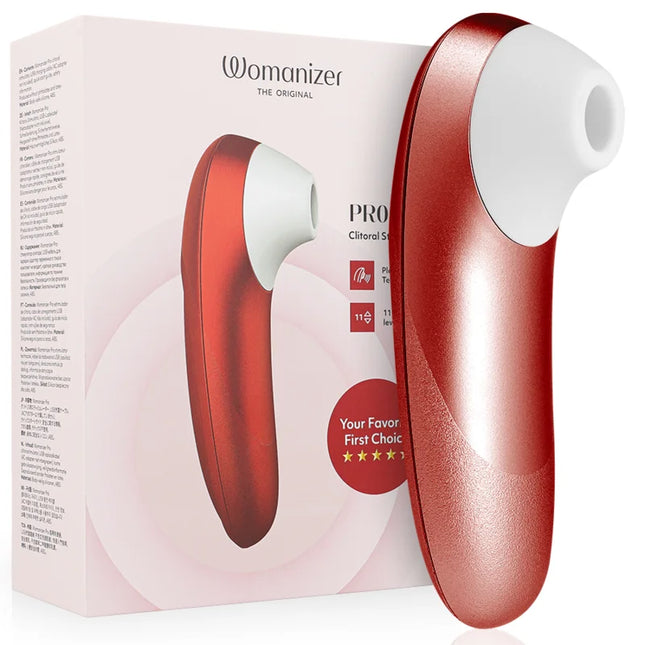 Rose gold und weißer Womanizer Pro klitoralstimulator in burgunderfarbe für intensive vibration