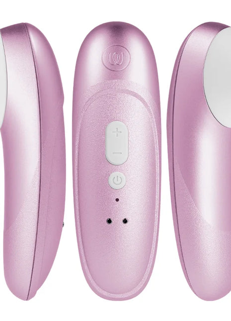 Womanizer pro vibrant klitoralstimulator lilac mit pink metallic körper und weißem silikonkopf und bedienknöpfen