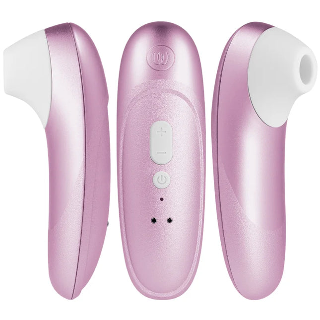 Womanizer pro vibrant klitoralstimulator lilac mit pink metallic körper und weißem silikonkopf und bedienknöpfen
