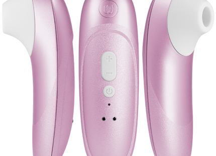 Womanizer pro vibrant klitoralstimulator lilac mit pink metallic körper und weißem silikonkopf und bedienknöpfen