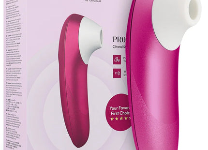 Womanizer pro klitoralstimulator in leuchtendem pink mit weißem kopf und ergonomischem design