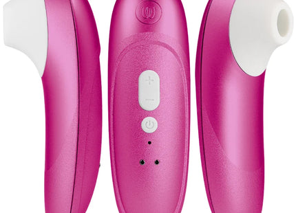 Pink und weißer silikon umwickelter womanizer pro vibrant klitoralstimulator mit ergonomischem design