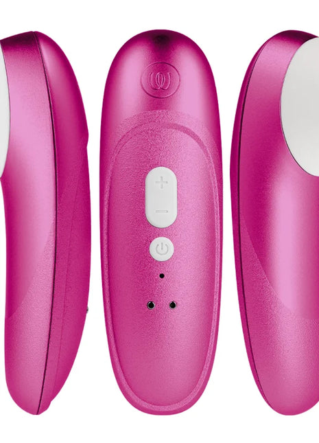 Pink und weißer silikon umwickelter womanizer pro vibrant klitoralstimulator mit ergonomischem design