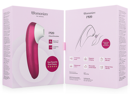 Vibrant pink womanizer pro citravel klitoralstimulator mit weißem saugkopf und ergonomischem design