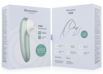 Womanizer pro vibrant klitoralstimulator salbeigrün mit ergonomischem design und weißer düse für gezielte stimulation