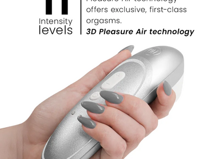 Silver metallic womanizer pro vibrant klitoralstimulator mit ergonomischem design und glatten kurven