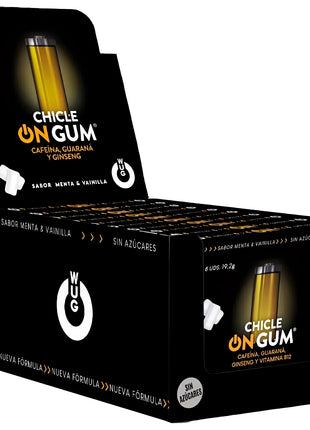 WUG GUM - ON AUF KOFFEIN- GINSENG- UND GUARANA-GUMMI | 12 x 8 EINHEITEN AUFSTELLEN