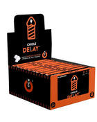 Orange und schwarze pappe displaybox für wug sex sense cum delayer verzögerungskaugummis mit blitzlogo