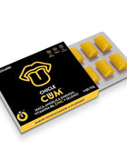 Schwarze und gelbe verpackung von cum marken zuckerfreiem wug sex sense bananengeschmack kautabletten mit acht stücken sichtbar