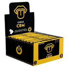 Schwarze und gelbe wug chicle cum displaybox mit stilisiertem zungenlogo ejakulationsförderer bananengeschmack
