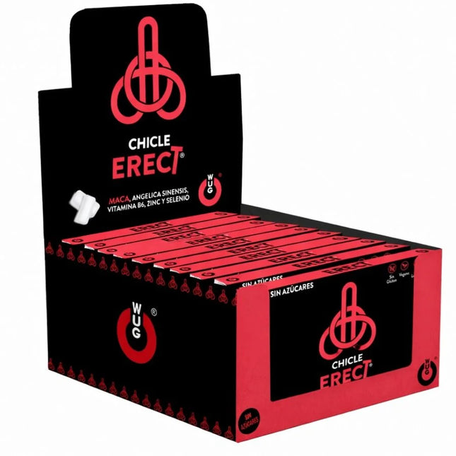 Roter und schwarzer karton-displayschachtel für wug brand chicle erect chewing gum mit markantem logo