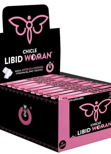 Pink und schwarzes display von wug sex sense libido-steigerer für frauen kaugummis mit maca und vitamin b6 ingredients