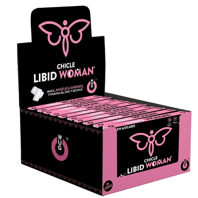 Pink und schwarzes display von wug sex sense libido-steigerer für frauen kaugummis mit maca und vitamin b6 ingredients