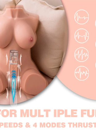 XISE Dania thrustender realistischer vibrierender weiblicher Torso 52 cm aus pinkem Silikon mit transparentem blauem Innenmechanismus