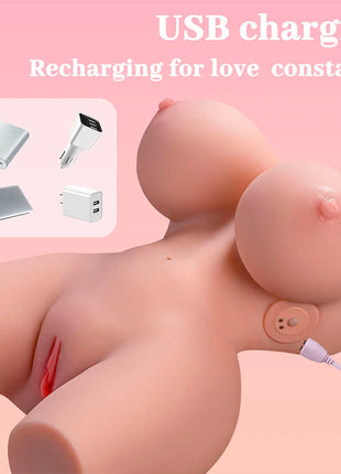 Rosa silikon erwachsenenspielzeug mit usb ladeanschluss seitlich xise frieda realistischer weiblicher torso 36 cm vibration