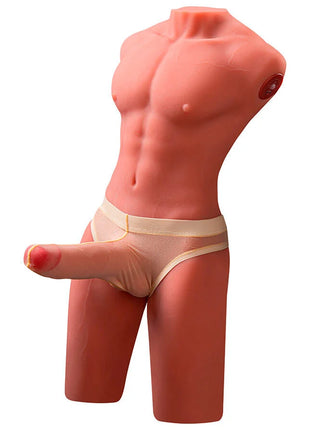 Realistischer männlicher torsokörper xise in rosa silikon mit beige mesh unterwäsche stoss und vibration 55 cm