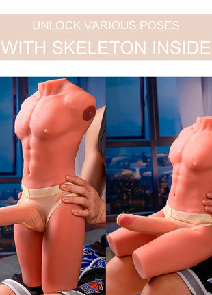 Xise Jason Halbköper realistischer männlicher Torso aus pinkem Silikon mit definierten ab und Knopf in Unterwäsche