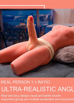 Realistischer männlicher torso aus pfirsichfarbigem silikon mit stoß und vibration beige thong 55 cm von xise