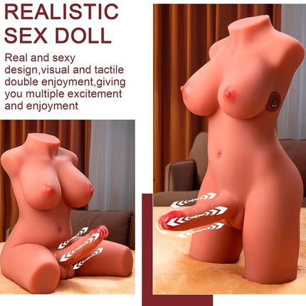 Realistischer pfirsichfarbener silikon-miah ladyboy weiblicher torso mit dildo vibration und stoß 55 cm