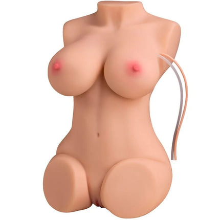 Eine realistische silikon weiblicher torso in hautfarben mit subtilen roten brustwarzen und vibration mit fernbedienung
