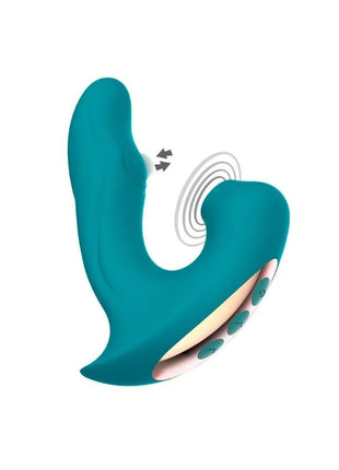 Teal silikon erwachsenen spielzeug mit gebogenem ergonomischem design und mehreren steuerungstasten seitlich von xocoon eternal love vibe stimulator grün