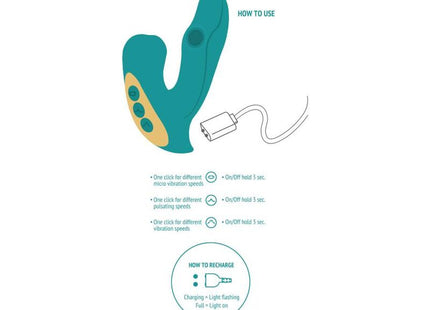 Teal und gelber xoCoon eternal love vibe stimulator silikon vibrator mit drei runden steuerknöpfen