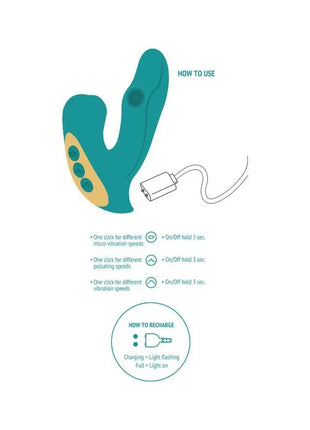 Teal und gelber xoCoon eternal love vibe stimulator silikon vibrator mit drei runden steuerknöpfen