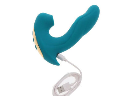 Teal silikon vib stimulator xocoon eternal love vibe grün mit goldenem bedienfeld und usb ladekabel