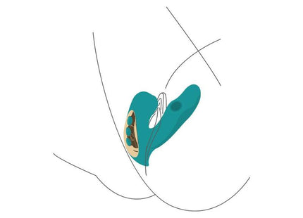 Teal silikon vibrator mit goldfarbenem bedienfeld und weißem kabel xocoon eternal love vibe stimulator grün