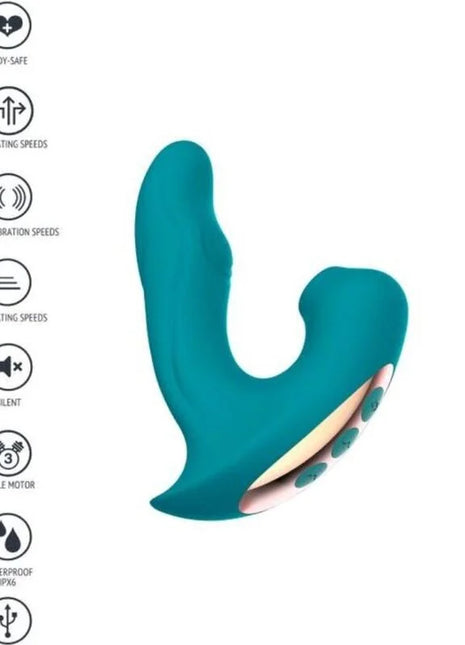 Teal silikon erwachsenen spielzeug xoocoon eternal love vibe stimulator grün mit gebogener ergonomischer form und drei tasten auf der rückseite