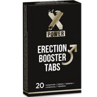 Schwarze rechteckige box von xpower erection booster tabs mit goldfarbenem x logo und weißem text vorne