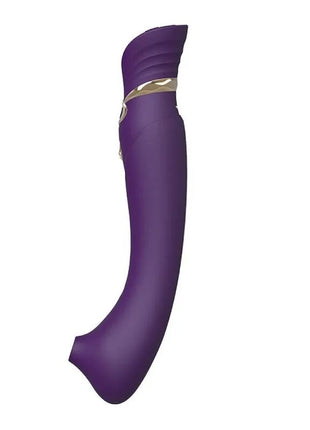 Lila silikonvibrator mit goldfarbener metallakzentband für klitorisstimulation von zalo queen set pulse wave