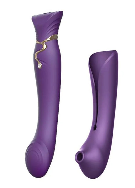Lila silikon klitorisstimulator mit goldakzent und kristalldetails von zalo queen set pulse wave clit stim