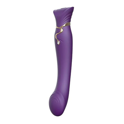 Purple silikon vibrierer mit goldfarbenem dekorband und hängendem kristallakzent von ZALO queen set pulse wave clit stim lila