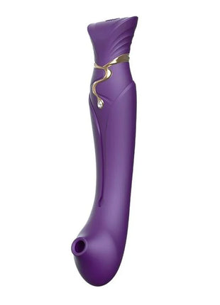 Lila silikon vibrator mit goldfarbener zierleiste und klarem edelsteinakzent von zalo queen set pulse wave clit stim