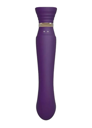 Lila silikon vibrator mit goldfarbenem metallband und zwei kleinen tasten von zalo queen set pulse wave clit stim