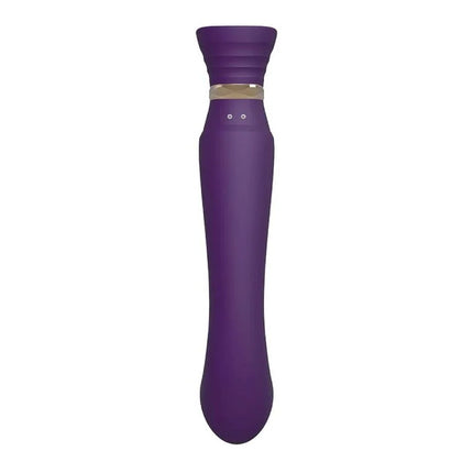 Lila silikon vibrator mit goldfarbenem metallband und zwei kleinen tasten von zalo queen set pulse wave clit stim