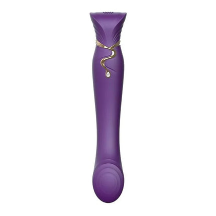 Lila silikonvibrator von zalo queen set mit goldfarbenem dekor und kristallanhänger zur klitorisstimulation